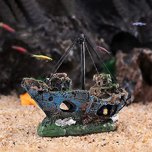 CHSG Akvariedekoration Harts Akvarium Tillbehör Aqua Prydnader För Små Räkor Sköldpadda Fisktank, 12 X 14.5 X 5.6 Cm Till En Älskare, Familjemedlem Eller Vänner Som Har En Fiskbehållare (Skeppsbrott)
