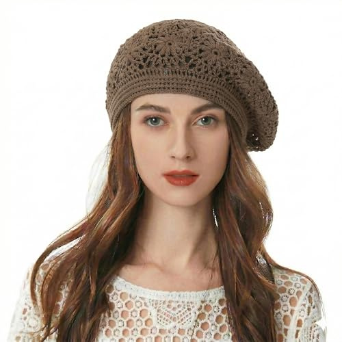 ZLYC Damen Baumwolle Sommer Häkelmütze Leicht Retro Handgemacht Barette