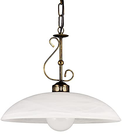 LED Pendelleuchte antik braun Esstisch Küche Landhausstil Glas weiß | Helios Leuchten 203361 Deckenlampe, Landhaus Küchentisch, antik-braun lackiert, großes Alabasterglas, LED wechselbar, 1xE27