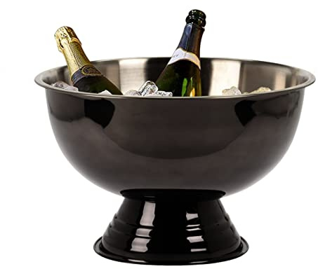 KOOPMAN INTERNATIONAL BV. Große Champagnerschale aus Metall mit Ständer für Punsch und Cocktail, Edelstahl, Schwarz, L