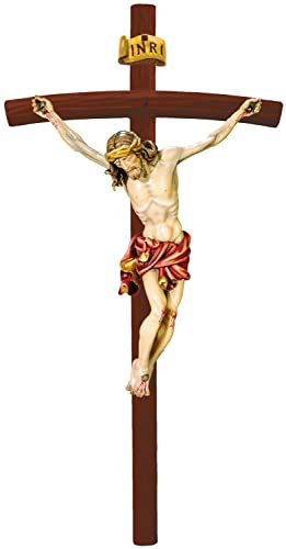 JS Garten Deko Heiligenfigur Kruzifix Jesus am Kreuz Raffaello H 15/30 cm Statue Ahorn- und Lindenholz Holzfigur Dolfi