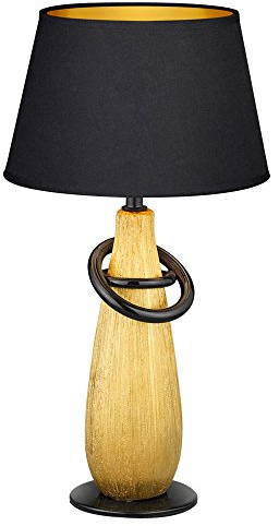 Tischlampe schwarz Nachttischleuchte Schlafzimmer Schreibtischlampe gold, Retro Leselampe Nachtlicht Keramik Stoff, 1x E14 Fassung, DxH 20x38 cm