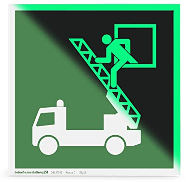 Betriebsausstattung24 Fluchtwegschild Rettungsausstieg - Hart-PVC - langnachleuchtend & selbstklebend - Größe: 20 x 20 cm - Symbol Schild DIN 67510 Klasse C - Leuchtdichte 150 mcd - Rettungsfenster
