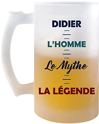 Planetee Chope de bière Didier Mythe Légende - cadeau idée anniversaire Fête des Pères Humour - Verre givré 470 ml avec poignée Alcool Pinte