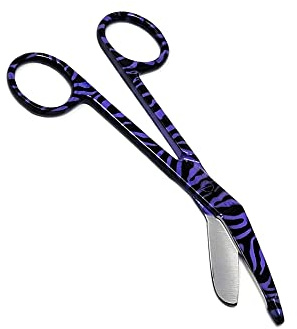 Lister Bandage Scissors 5.5 Nurse Vet Tech Gift - Made of Stainless Steel - First Aid, Used For Cutting Gauze, Tape, Clothing Bandages, Vet Wrap Adhesive Removal, Comes in Zebra Pattern, Purple