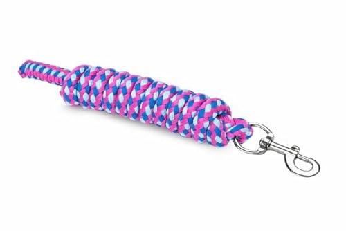 Start Führstrick Pferd 2 m – Stabiler Anbindestrick mit Panikhaken oder Karabiner, weiches Polyestergeflecht, farbig & stylisch (Neonpink/Blau/Eisblau, Karabinerhaken)