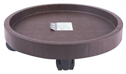 Mkuha Rund Kunststoffe Pflanzenroller Outdoor mit Räder und Wasserspeicherung, Blumenroller Außenbereich und Innenbereich, Pflanzenroller mit Softrollen für Parkett, Schwerlast,Braun,40cm