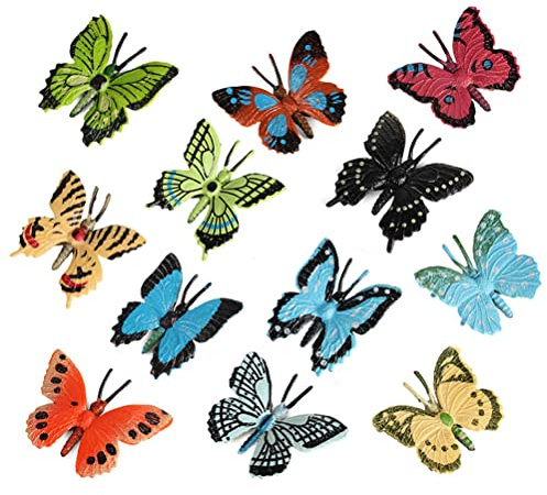Bagima 12-teilige Schmetterlings-Tiermodell-Figur aus Kunststoff, Lebensecht, Insektenfigur, Sammlung, Tortenaufsatz, Partybevorzugungen, Lernspielzeug, für und
