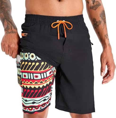 APTRO Swimming Shorts Men Swim Trunks with Compression Liner 2 in 1 Quick Dry Beach Summer 9'' Board Shorts with Zipper Pockets