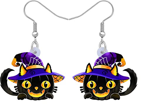 DANALE Halloween Boucles D'oreilles Sorcière Chat Noir Pendants D'oreilles Chaton Cadeaux pour Femmes Filles Charms (Noir D)