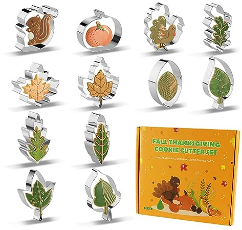Herbst Erntedankfest Ausstechformen Set, 12 Stück DIY Edelstahl Blätter Keksausstecher, Für Herbst, Thanksgiving, Party, Backen, Kuchen, Fondant-Dekorationen