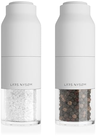 LARS NYSØM Salt and Pepper Grinder Set Stainless Steel with Adjustable Grinder I Bottle Design Spice Mills Set Manual (Pure White)
