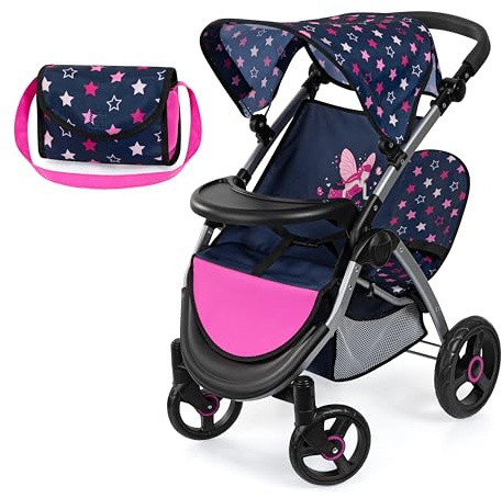 Bayer Design Cochecito de muñeca gemelas Twin Star, Altura Regulable,Bolsa