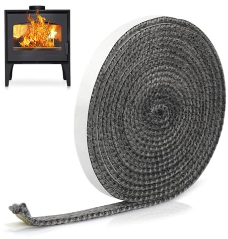 Joint Insert Cheminée 3mm x 10mm x 3m Joint de Cheminée Autocollant Joints Tressé Auto-adhésive Joint Fibre Verre Plat pour Cheminée, Poêle, Tube Poele, Porte de Four (3mm x 10mm x 3m)
