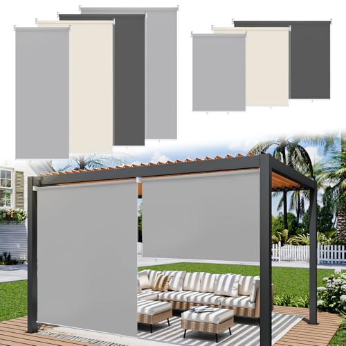 Ikodm Senkrechtmarkise außen 100 x 140 cm, Balkon Markise, Außenrollo markisen fur Balkon, Beschattung und Sichtschutz Balkonmarkisen, Vertikalmarkise, Innenbeschattung, Grau