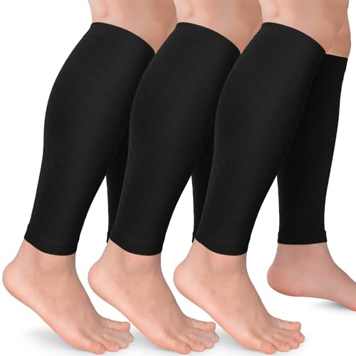 3 Pack Leg Compression Sleeves, Calf Support Sleeves for Women & Men - Calf Brace for Shin Splints, Pain Relief (Black, L/XL)