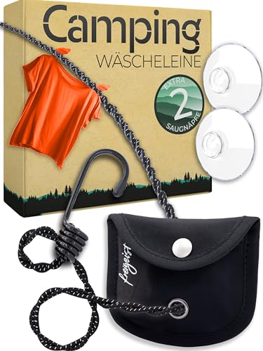 Wäscheleine Camping mit Saugnapf + Haken - 3m | Das perfekte Reise-Zubehör und Reise Must Have | Reisewäscheleine, Wäscheleine | Wäsche Trocknen bei Backpacking, Outdoor, Wandern, Camping Gadget