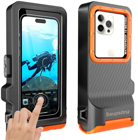 wasserdichte Handyhülle, Outdoor-Tauchen, Schnorcheln, Schwimmen, Surfen, Unterwasser-Touchscreen-Gehäuse für iPhone 16 Pro Max, Samsung S25 Ultra, Nicht mehr als 17,5 cm (6,9 Zoll), Schwarz/Orange,