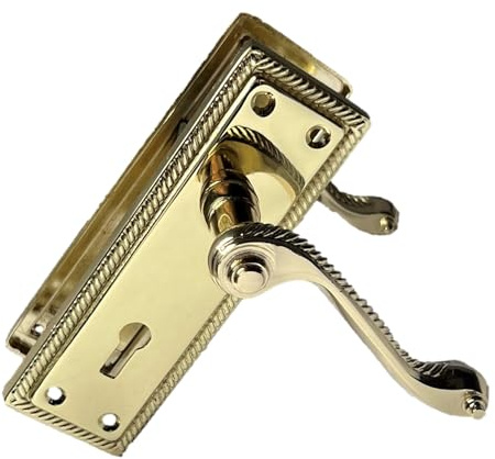 Epsom Door Handle Georgian Style Scroll Brass Door Handles – Internal Use Optional 3 Lever Sash Lock 150mm x 42mm Backplate (or 2 Pairs) (x Pair of Handles)