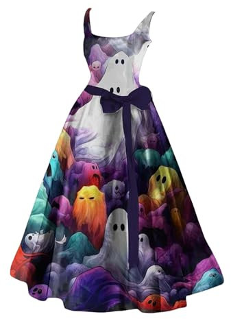 Halloween-Kostüme für Damen, ausgestelltes Kleid mit blutigem Aufdruck, ärmelloses Tunika-Cocktailkleid, Kleider für Hochzeitsgäste Glitzer Kleider Damen Jaqueline
