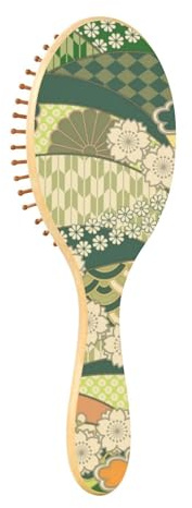 Cepillos de madera para el pelo tradicional verde japonés Ukiyo-e flor cepillo de madera para el crecimiento del cabello cepillo de madera para el crecimiento del cabello cepillo de pelo natural