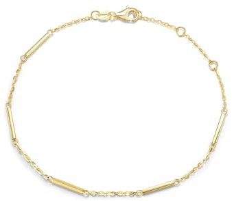 FANCIME Solide 14 Karat 585 Gelb Gold Bar Link Charm Armband, Minimalistisch Valentinstag Muttertag Geschenk Schmuck für Damen Mädchen, Verstellbar Armkette: 17 + 3 cm