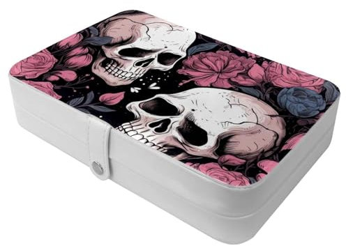 Rose Art Skelett-854 Reise-Schmuckschatulle, tragbare Schatztruhe für Ringe, Ohrringe, Halsketten. Tolles Geschenk für Frauen, die gerne reisen, große Organizer-Hülle, 1 Packung
