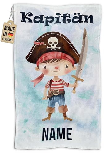 Print Royal PR Kinder-Handtuch mit Name personalisiert - Pirat Kapitän - Geschenk für Jungen und Mädchen, Kindertag, Handtuch Personalisieren | Fotohandtuch 50 x 30 cm