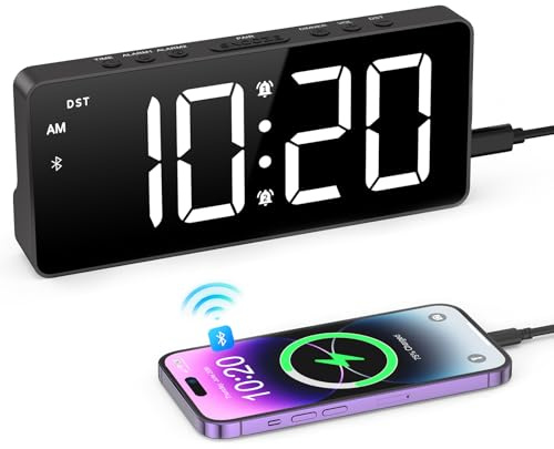 LOFICOPER Digitale Wanduhr, LED Digitaler Wecker mit Bluetooth Sync Zeit, Einstellbare Helligkeit und Lautstärke, Snooze, DST, Digitaluhr für Schlafzimmer, Wohnzimmer