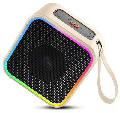 Bluetooth Portable Speaker, Bluetooth 5.3 Leather Wireless Speaker with Lights HiFi Stereo Sound, Small Speaker with Built-In Mic 10H Playtime Dustproof Waterproof for Home Garden Camping Travel white