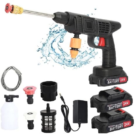 Idropulitrice Senza Fili, Kit Idropulitrice Senza Fili 24V con batteria da 1500 mAh 3 ugelli, idropulitrice portatile per lavare auto, pulire pavimenti, annaffiare fiori