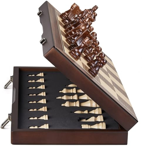 AMEROUS 15'' Magnetic Wooden Chess Set for Adults Kids - with Folding Board, Gift Package, Pieces Storage Slots, Handmade Pieces,Chess Board Game Set for Tournament Professional Beginner