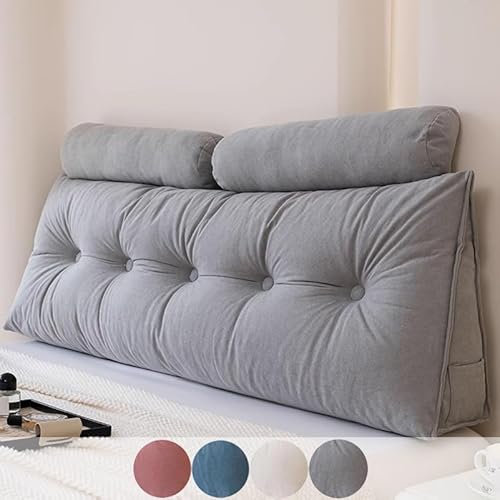 Bequemes graues Rückenkissen, Keilkissen für Bett und Sofa, großes Lesekissen mit waschbarem Bezug, 200 cm