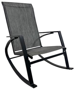 Rebecca Mobili Sedia a Dondolo, Poltrona da Esterno, Nero Grigio Scuro, Acciaio Poliestere, Robusta, Stile Moderno, per Giardino Veranda - Misure HxLxP: 94 x 104 x 60 cm - Art. RE7186