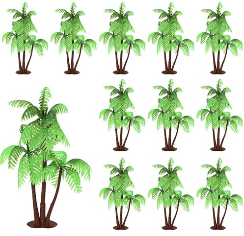 Xsstarmi 12 Pack Green Palm Tree Cake Topper Plastic Palm Tree Coconuts Cupcake Toppers Summer Beach Theme Palm Tree Decorations for Hawaii Baby Shower Birthday Party Cake Decorations