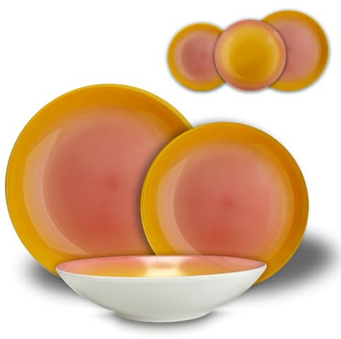 ARCA, Set 18 Piatti Coordinati in Porcellana Decorata, Servizio per 6 Persone, con Piatti Fondi, Piani e da Dessert, Lavabili in Lavastoviglie, Collezione Tavola a Colori, Colore Rosa