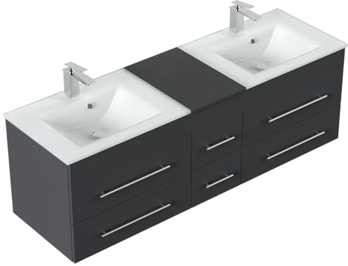 Badmöbel Vitro XL mit Doppel-Glasbecken SoftClose Farbe Grafit