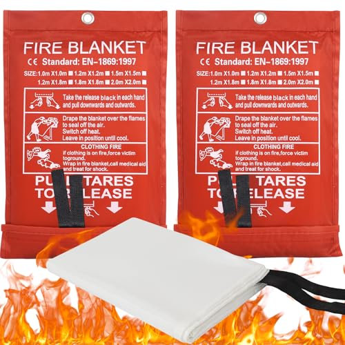 100x100CM Large Fire Blanket With Loops, Fiberglass Flame Retardant Fire Blanket, Reusable Fire Blankets Suppression Emergency, Fireproof Emergency Blanket for Kitchen Home Office Caravan