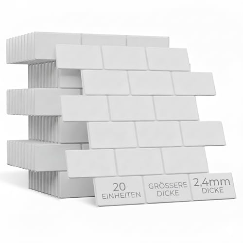 AMARA DECO - 20 Unidades Azulejos Adhesivos Cocina y Baño 30x30cm. Baldosas Adhesivas Pared con Efecto Azulejo 3D, Impermeables, Resistentes al Calor y Fáciles de Limpiar (Oxford Blanco)