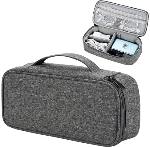 Teskyer Travel Tech Pouch, bärbar kabelorganiseringsväska, elektroniktillbehör reseorganisatör fodral för kabelladdare hörlurar powerbank hårddisk, Mörkgrått, 25 x 12 x 6.5 cm, Anpassningsbart fack