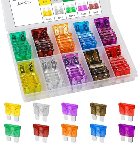 80PCS Standard Car Fuses Assortment Kit, Professional Blade Fuses Automotive (3A/5A/7.5A/10A/15A/20A/25A/30A/35A/40A), cooclensportey Mixed Auto Fuse for Boat, Auto, RV, Truck