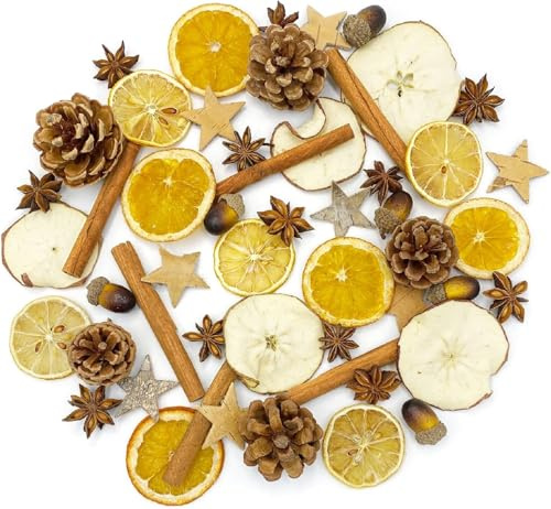 52 StüCk Weihnachtsdeko Adventskranz Deko Set,Weihnachten Bastelset Kreative, Weihnachtspotpourri Natur Dekoration Mit Orangenscheiben,Zimtschnecken,Ölkiefer, Eicheln, Sternanis, Zitronenscheiben