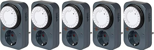 Brennenstuhl Zeitschaltuhr MZ 20, mechanische Timer-Steckdose (Tages-Zeitschaltuhr mit erhöhtem Berührungsschutz) grau (5 Stück)