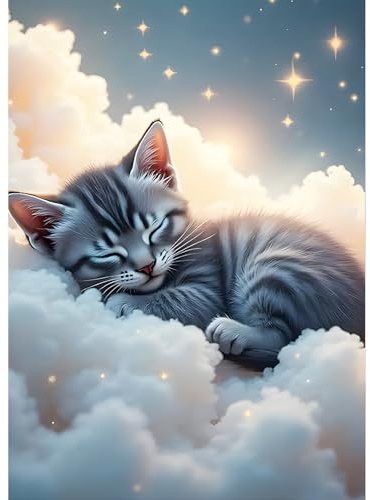 QQYRHN 5D Schlafende Katze Diamond Painting Kit für Erwachsene Anfänger Wolken Diamant Kunst Kits Vollständiges DIY Sternenhimmel Diamantstickerei-Set Perfekt zur Entspannung und Dekor 30x40 cm