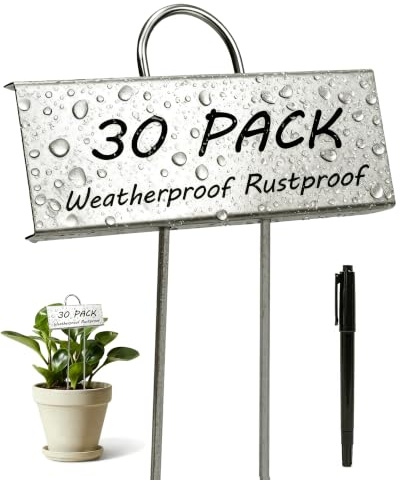 Bamworld Plant Labels Metal 30 Pack with Pen – Weatherproof Metal Plant Markers for Outdoor Plants – Reusable Garden Plant Tags – Durable Alternative to Wooden Plant Labels