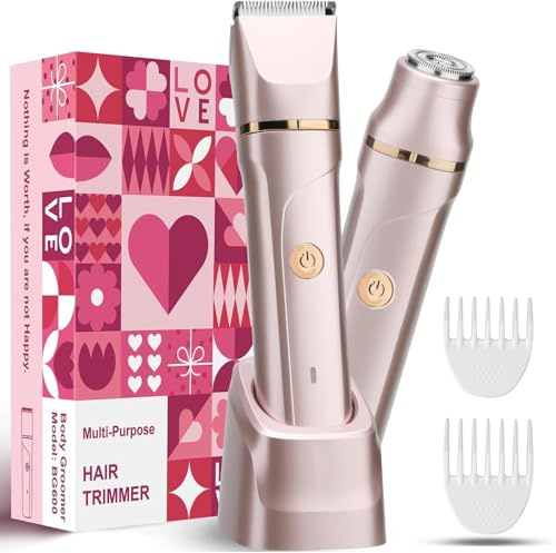 RAXMETRY Gesichtshaarentferner für Frauen, 2-In-1 Elektrischer Rasierer Damen, Intimrasierer für Frauen, Wiederaufladbar mit USB-Ladestation, Trimmer Damen für Bikinizone Achseln, Ipx7 Wasserdicht