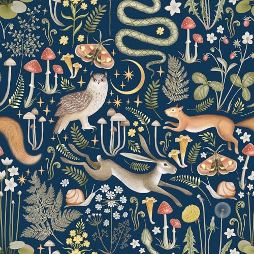 VEELIKE Navy Blue Animal Wallpaper Tropical Floral Wallpaper Self Adhesive Jungle Wall Mural 44.5 cm x 300 cm Art Deco Wall Paper Forest Patterned Sticky Back Plastic for Bedroom Nursery Living Room