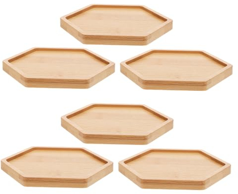 VINTORKY 6 Pièces Plateau Porte-Plante Bambou Hexagonal sous-Plat Fleur pour Plantes et Bonsaïs Plateau Égouttoir Décoratif et Léger pour Pots Intérieur