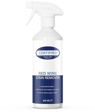 CERTIFIED RED WINE STAIN REMOVER ADVANCED FORMULA REMOVES TOUGH STAINS FOR USE ON CARPETS FABRICS CANVAS TEXTILES TABLECLOTHS NAPKINS 500ML