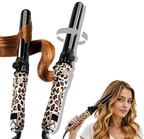 Wavy Chic Leopard Automatic Rotating Hair Curler, Hair Curling Wand, 28mm Curling Irons Hair Waves, 30s Instant Heat-Up Curl Hair Waving Irons, Hair Curling Tongs with LCD Temp Display